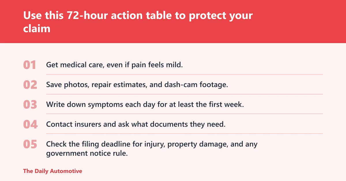 Steps: Use this 72-hour action table to protect your claim