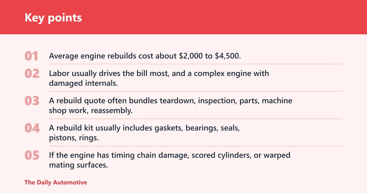 Key points: Car engine rebuild cost breakdown