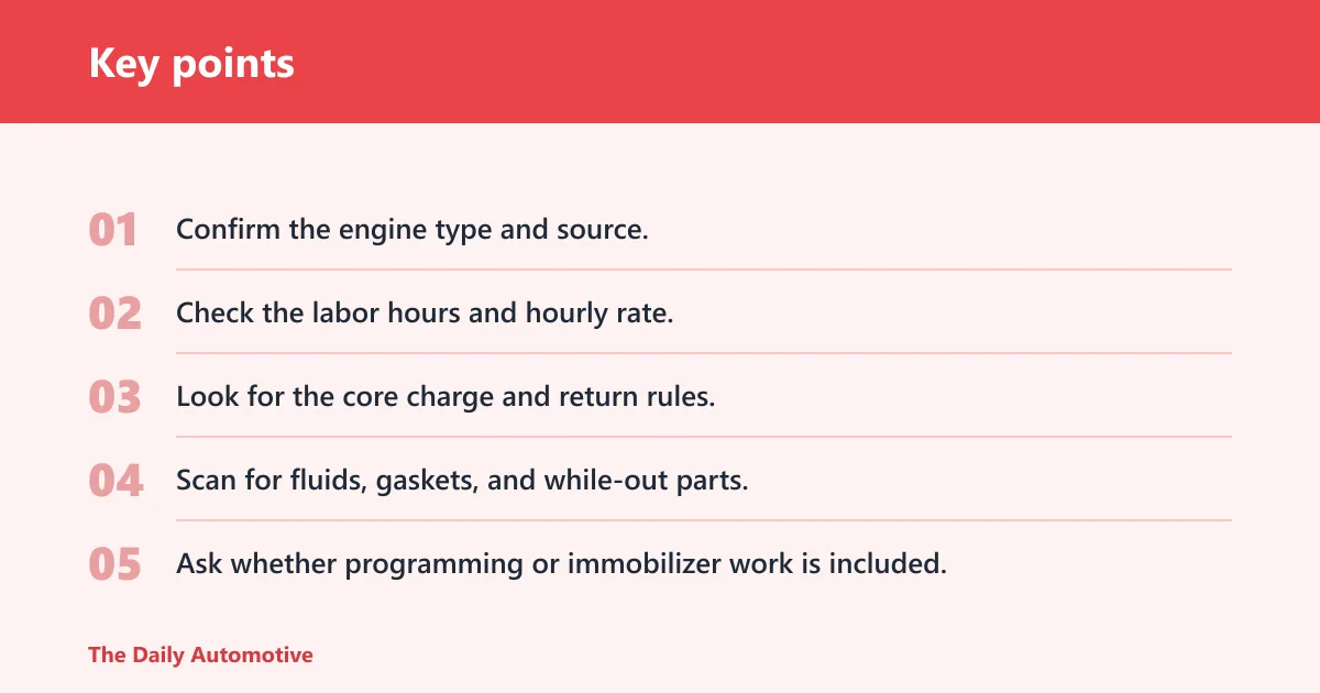Key points: What should a complete engine quote include?