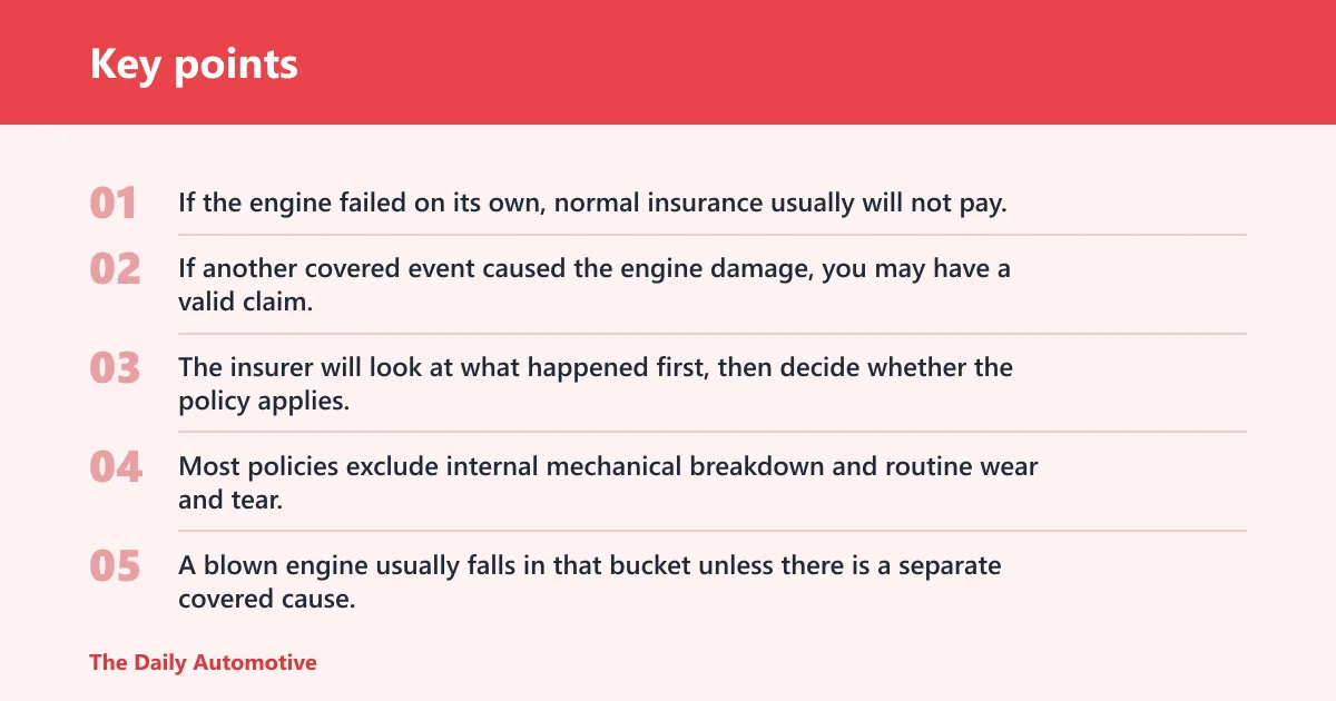 Key points: Short answer: does car insurance cover a blown engine?