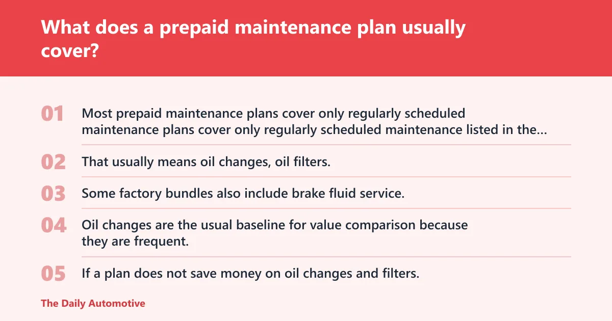 Steps: What does a prepaid maintenance plan usually cover?