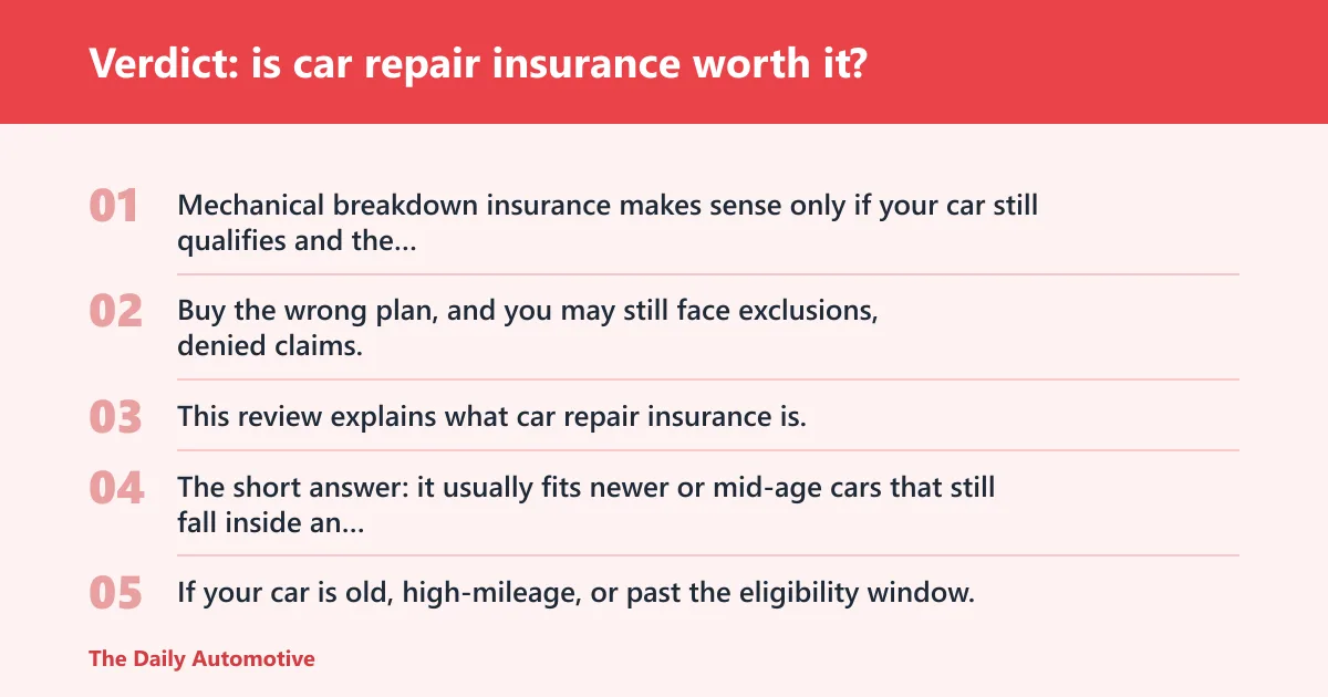 Steps: Verdict: is car repair insurance worth it?