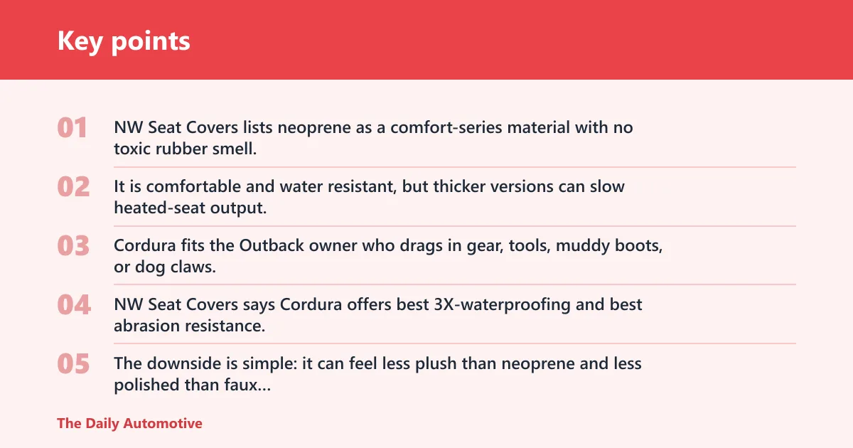 Key points: Which material fits your Outback?