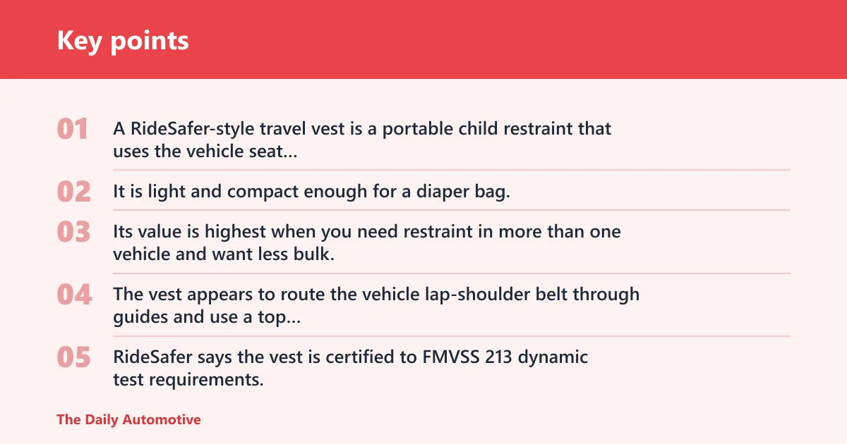 Key points: What a car seat travel vest is and who it fits
