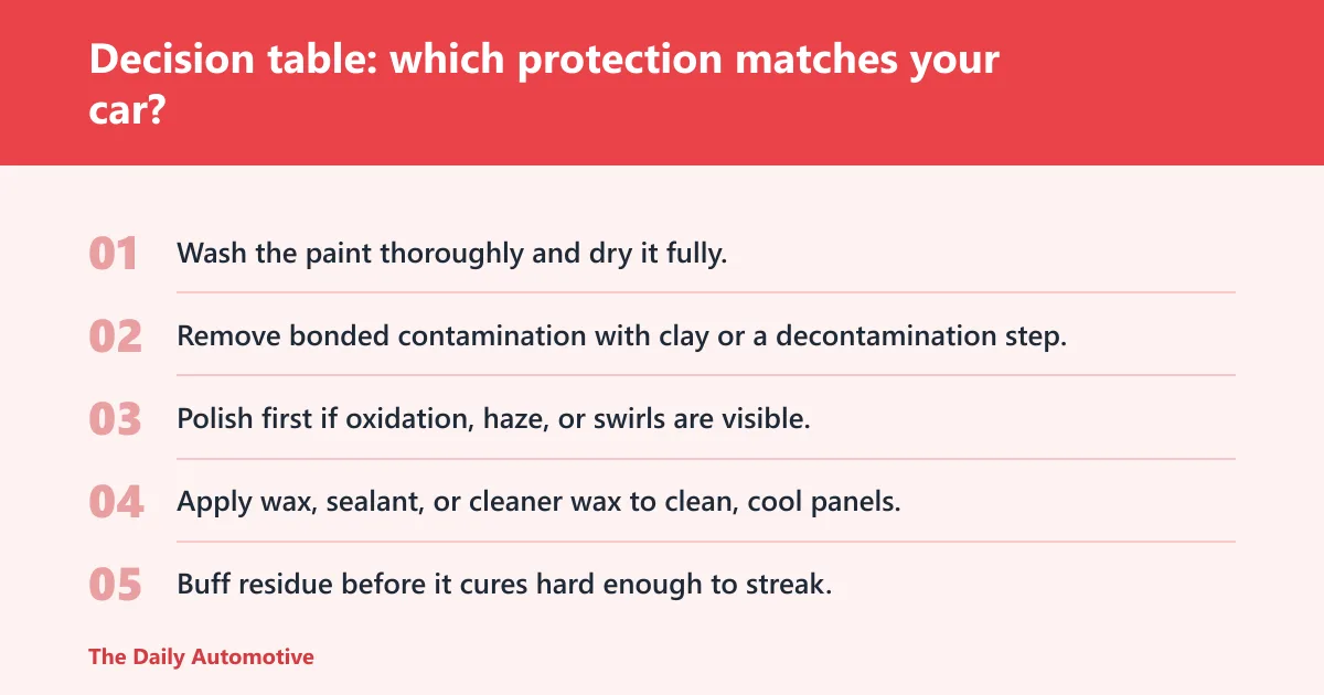 Steps: Decision table: which protection matches your car?
