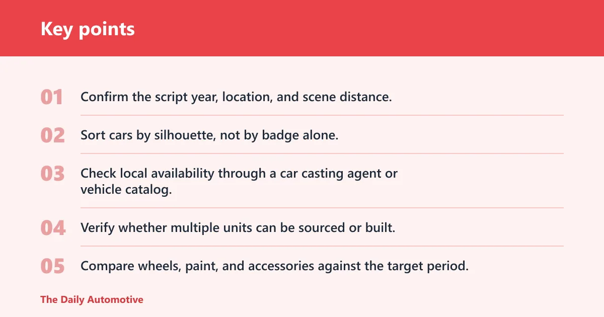 Key points: Screen car selection checklist