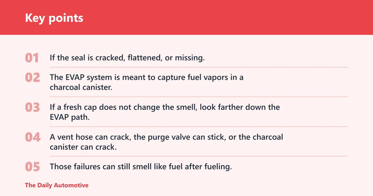 Key points: Can a loose gas cap cause a gas smell in the cabin?