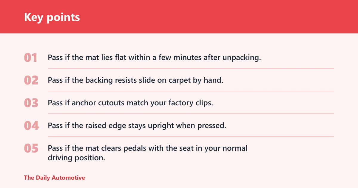 Key points: Floor mats durability scorecard
