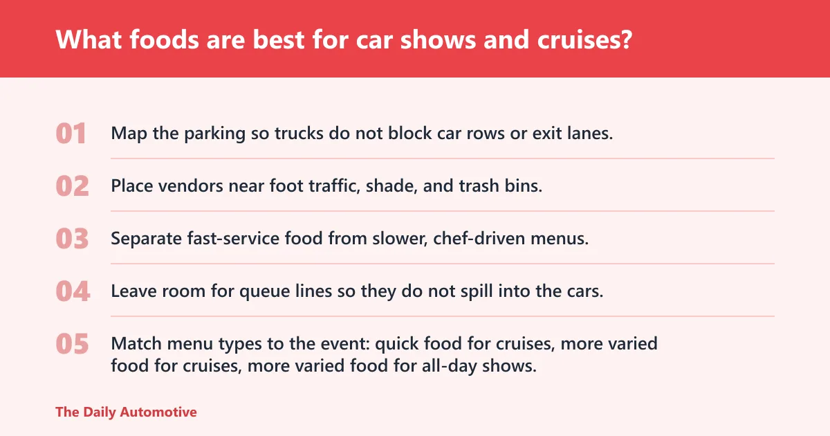 Steps: What foods are best for car shows and cruises?
