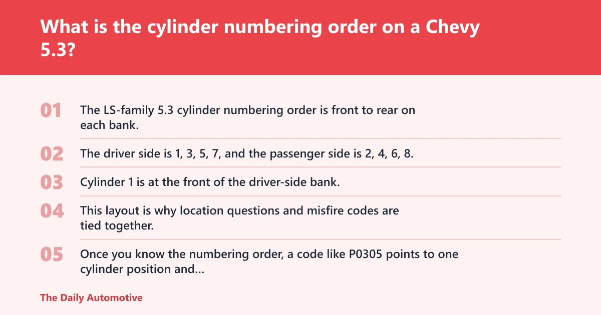 Steps: What is the cylinder numbering order on a Chevy 5.3?