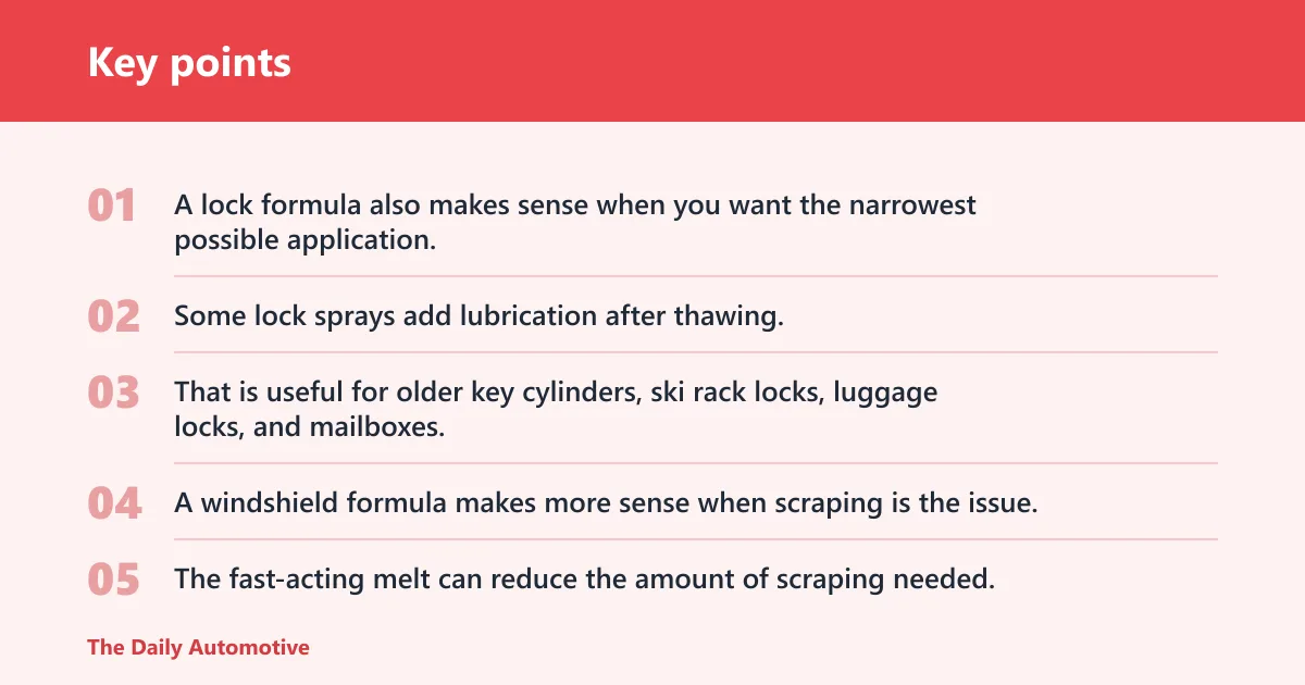 Key points: Choose lock de-icer if… / Choose windshield de-icer if…