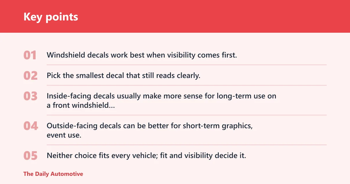 Key points: Bottom line on windshield decals