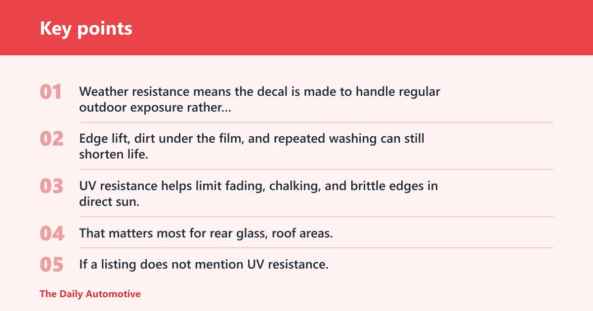 Key points: Will decals hold up in rain and sun?