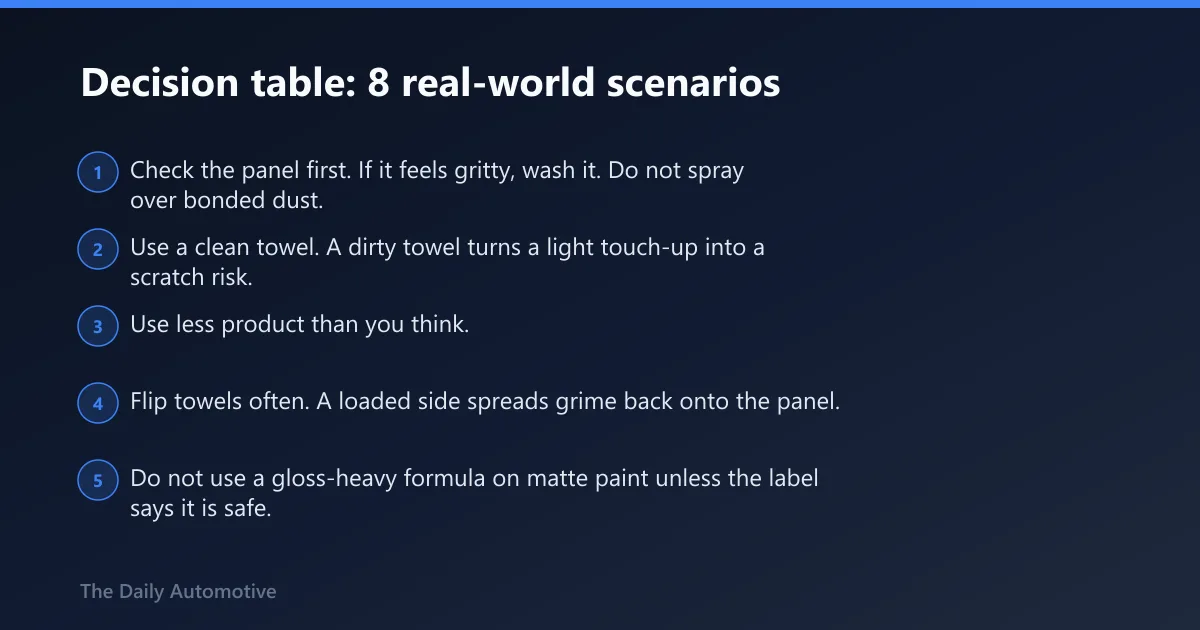 Steps: Decision table: 8 real-world scenarios
