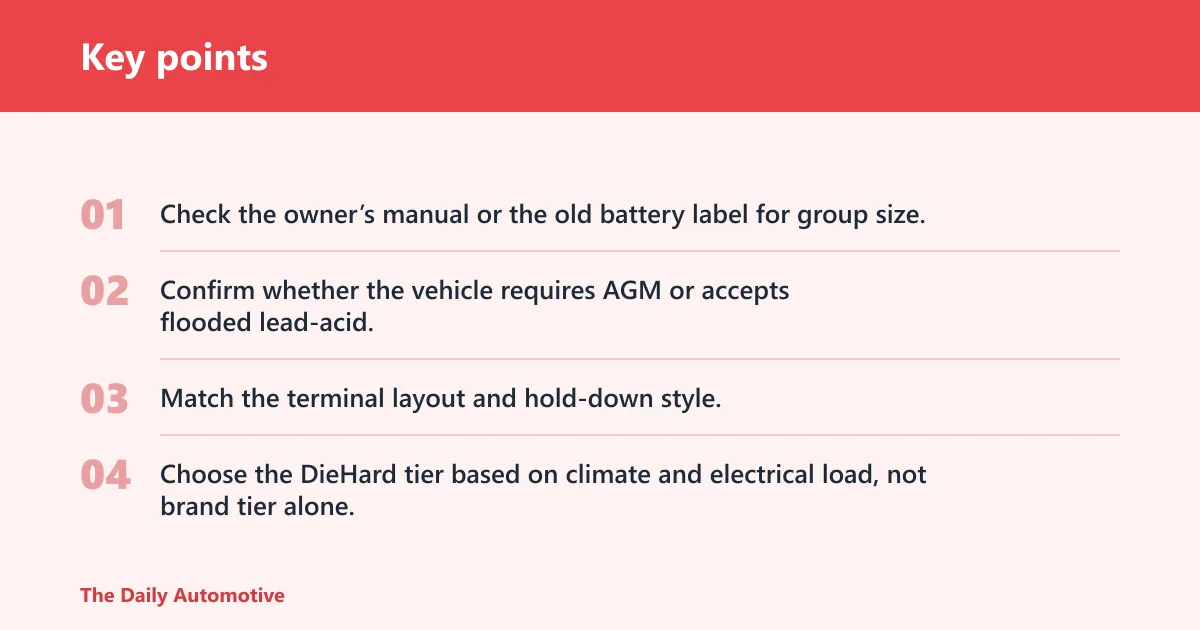 Key points: Which DieHard battery fits your car?
