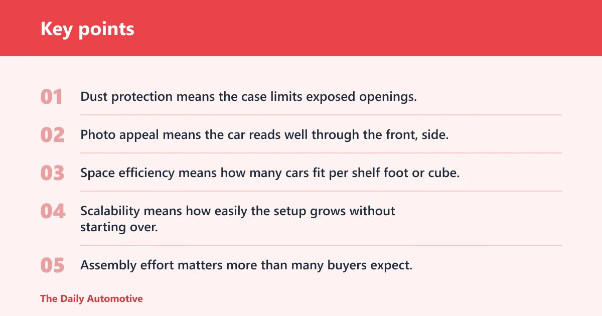 Key points: Hot Wheels display decision matrix