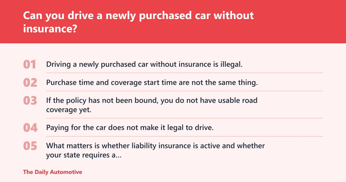 Steps: Can you drive a newly purchased car without insurance?