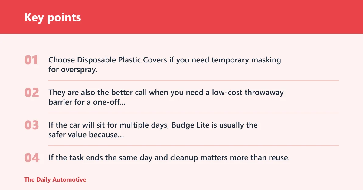 Key points: Choose Budge Lite if… / Choose Disposable Plastic Covers if…
