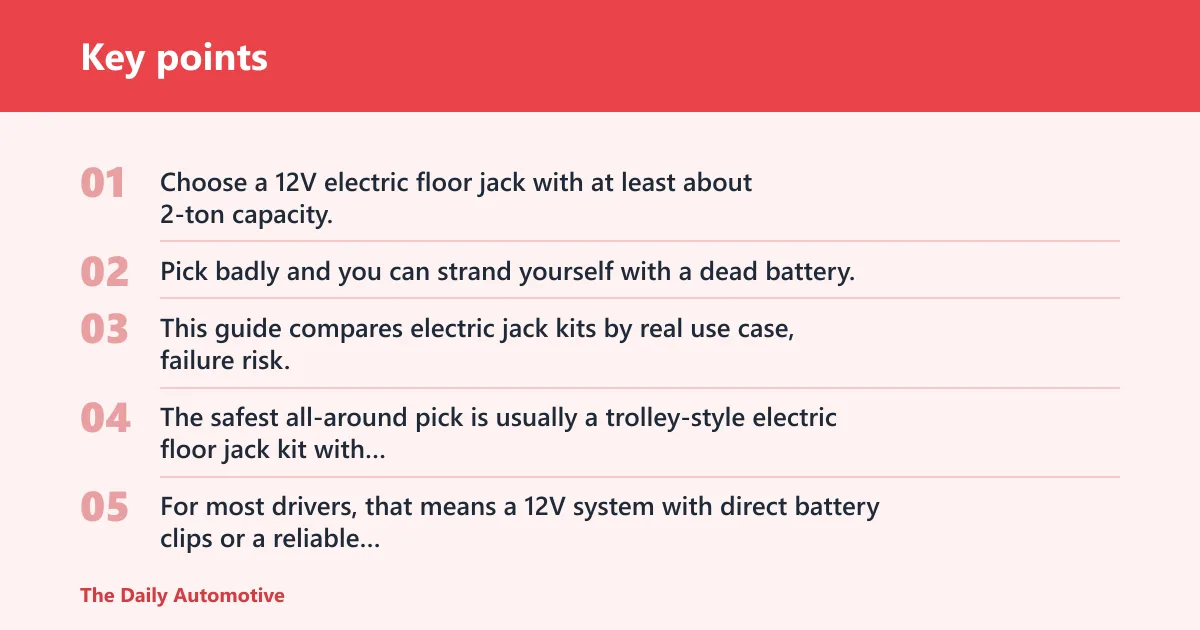 Key points: Electric floor jack for cars: top pick