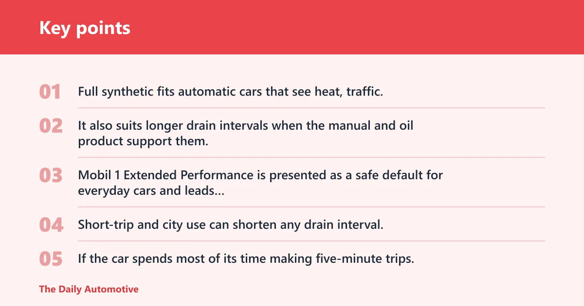 Key points: Synthetic vs high-mileage oil