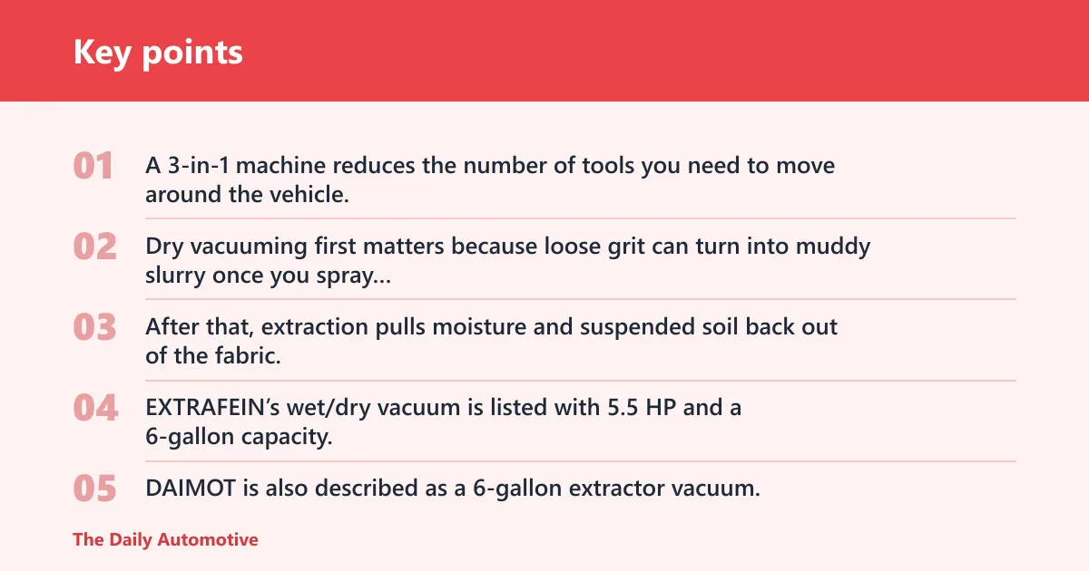 Key points: Wet/dry extractor vacuum
