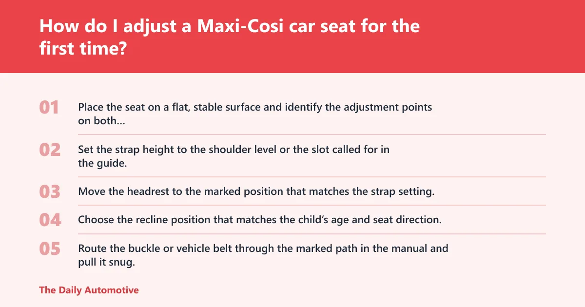 Steps: How do I adjust a Maxi-Cosi car seat for the first time?