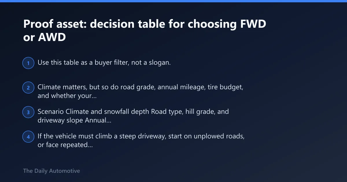 Steps: Proof asset: decision table for choosing FWD or AWD