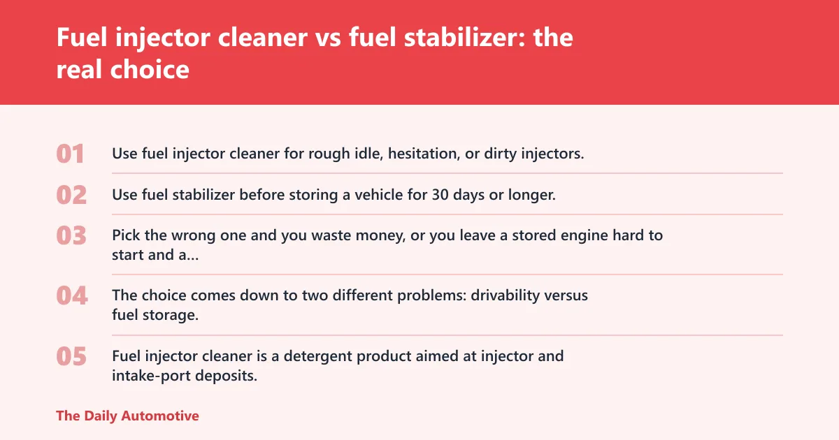 Steps: Fuel injector cleaner vs fuel stabilizer: the real choice