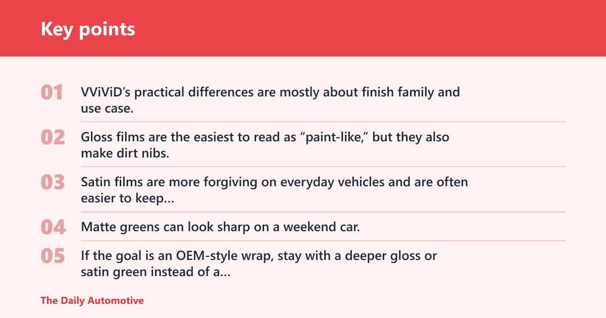 Key points: Which VViViD green finish fits?