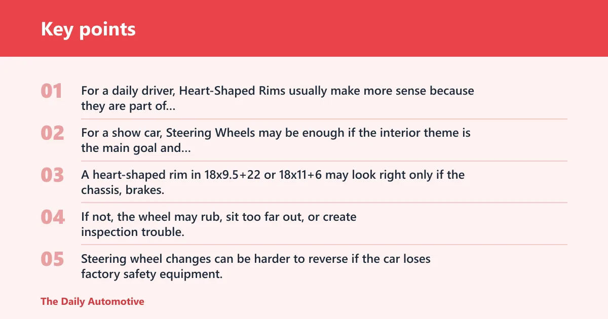 Key points: Choose Steering Wheels if… / Choose Heart-Shaped Rims if…
