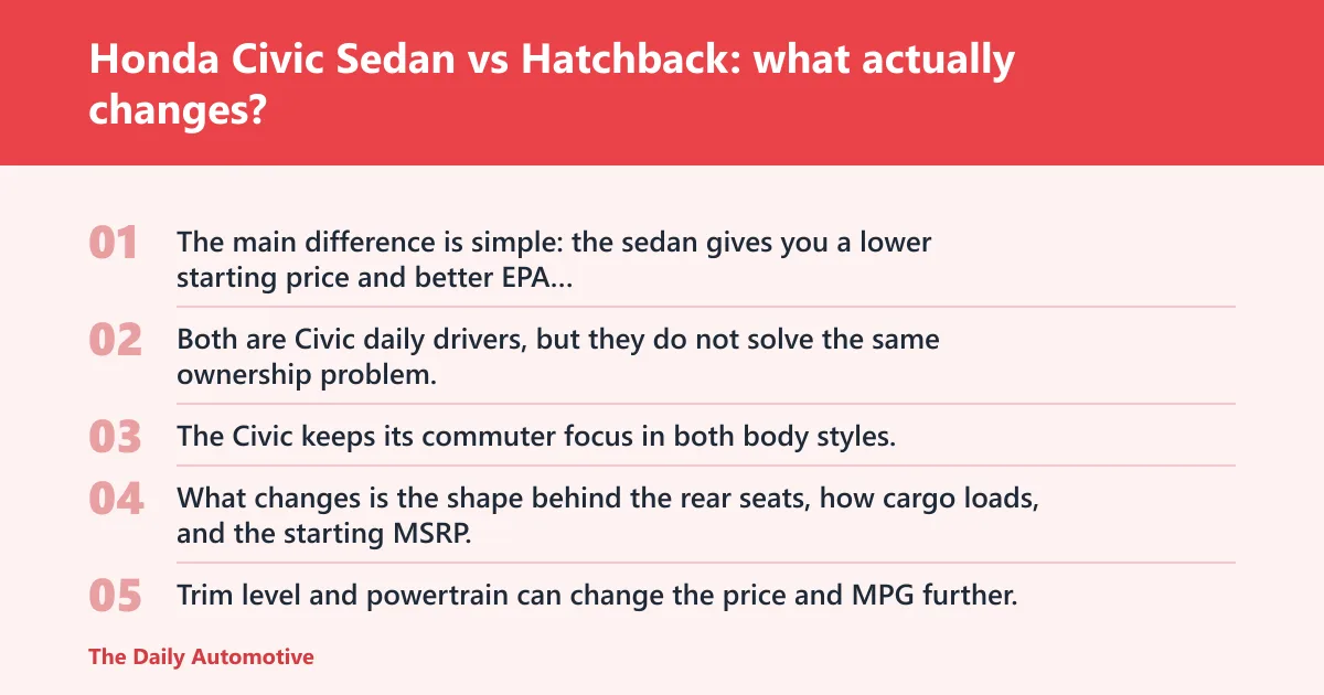 Steps: Honda Civic Sedan vs Hatchback: what actually changes?