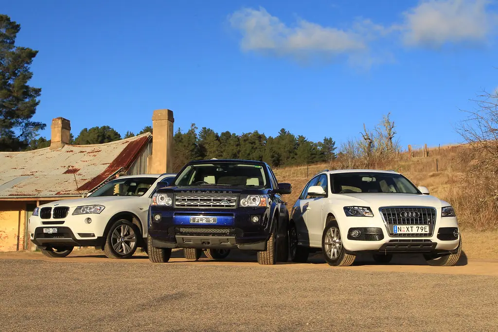 Honda Passport and Kia Telluride parked side by side on a scenic overlook at sunset