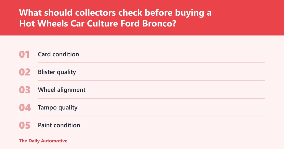 Steps: What should collectors check before buying a Hot Wheels Car Culture Ford Bronco?