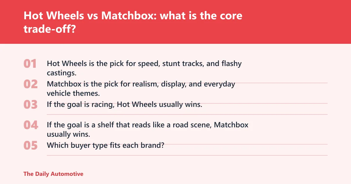 Steps: Hot Wheels vs Matchbox: what is the core trade-off?