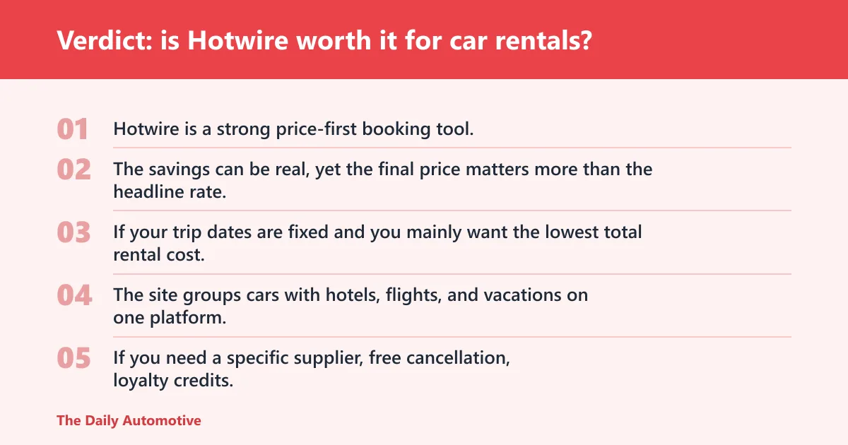 Steps: Verdict: is Hotwire worth it for car rentals?
