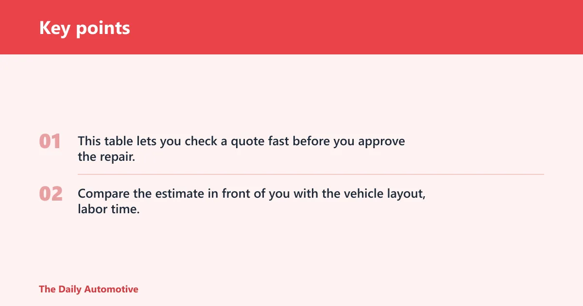 Key points: Evaporator quote table