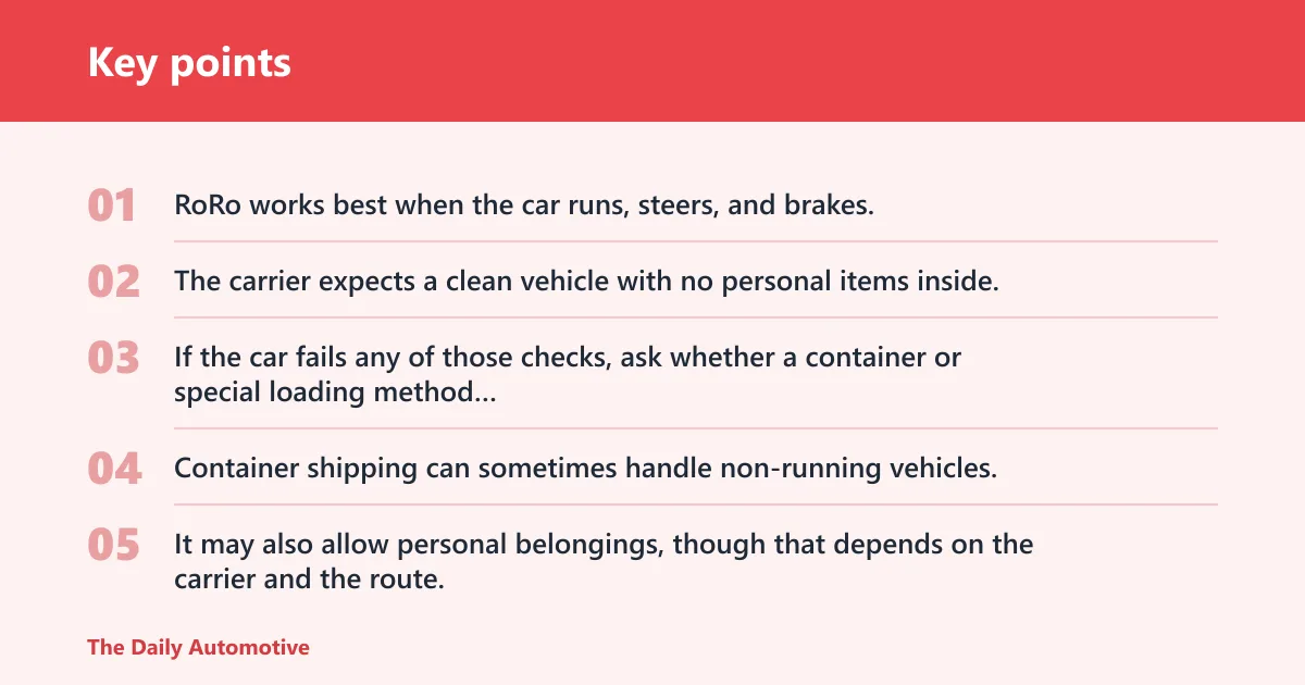 Key points: Which shipping method fits your car?