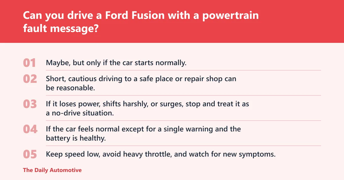 Steps: Can you drive a Ford Fusion with a powertrain fault message?