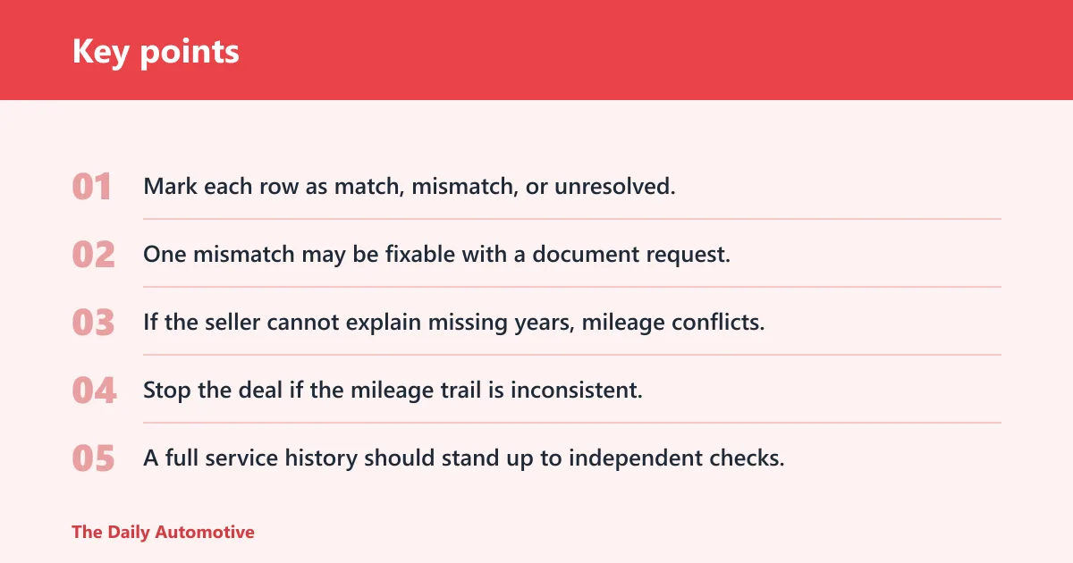Key points: Printable 12-point service history verification checklist