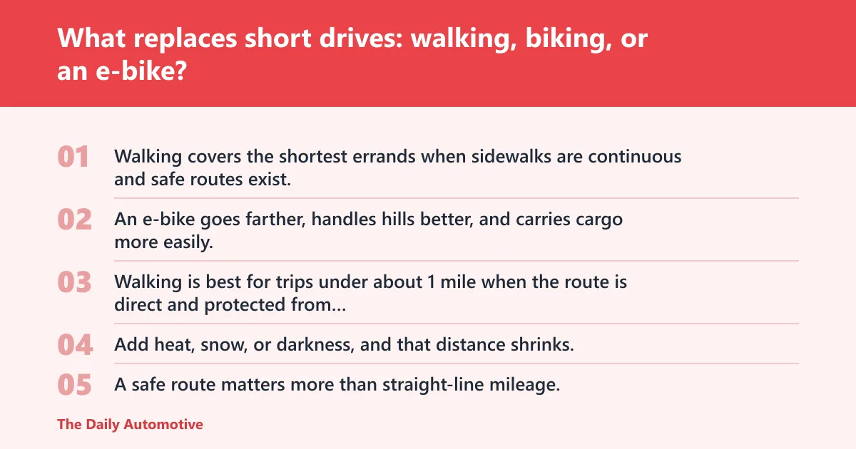 Steps: What replaces short drives: walking, biking, or an e-bike?