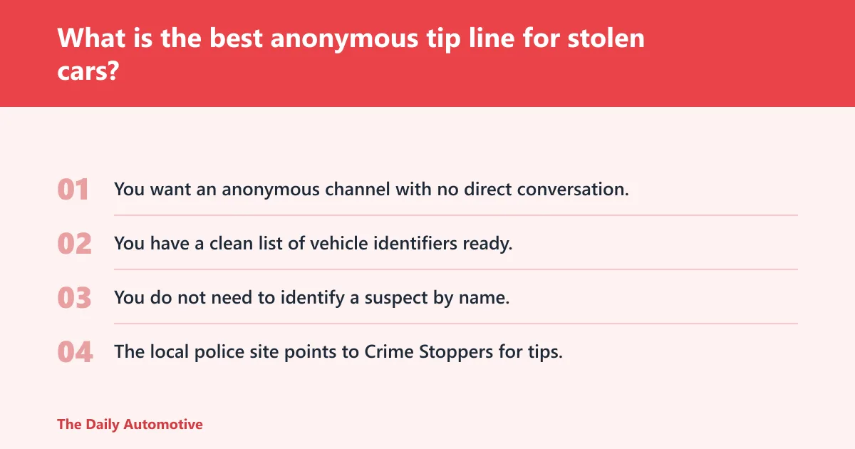 Steps: What is the best anonymous tip line for stolen cars?