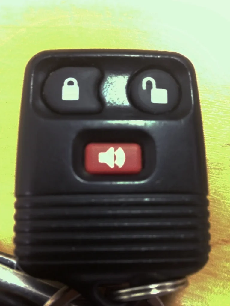 Ford owner holding a key fob beside an SUV with windows partly lowered in daylight.
