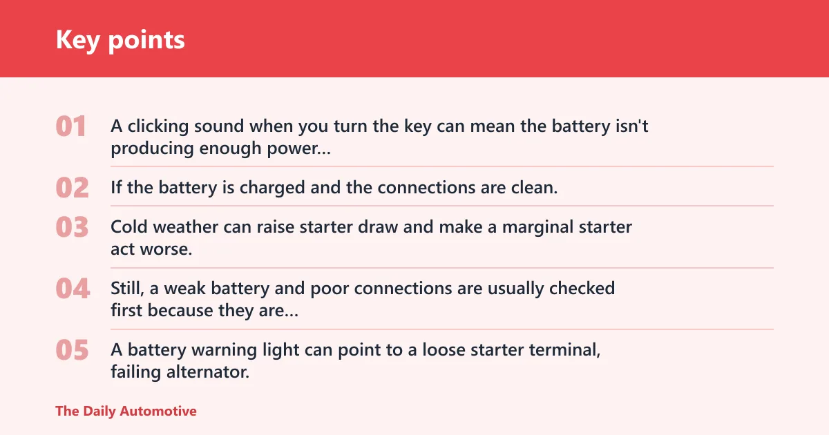 Key points: Could it be the starter or alternator?
