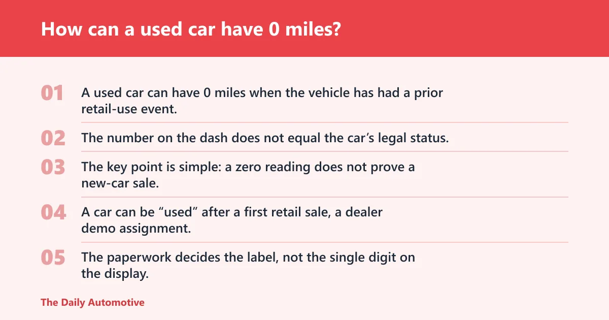 Steps: How can a used car have 0 miles?