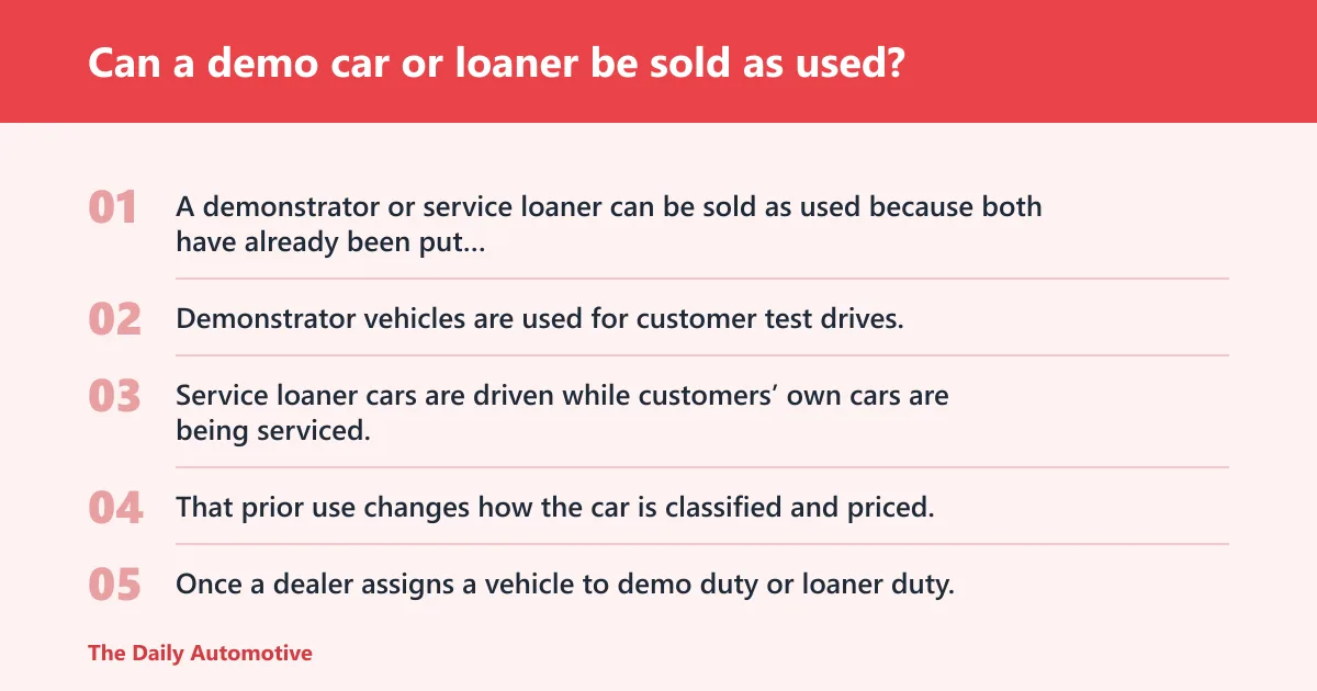 Steps: Can a demo car or loaner be sold as used?