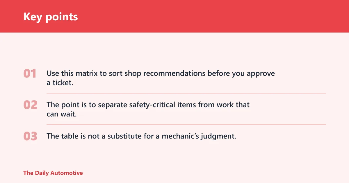 Key points: Repair approval matrix