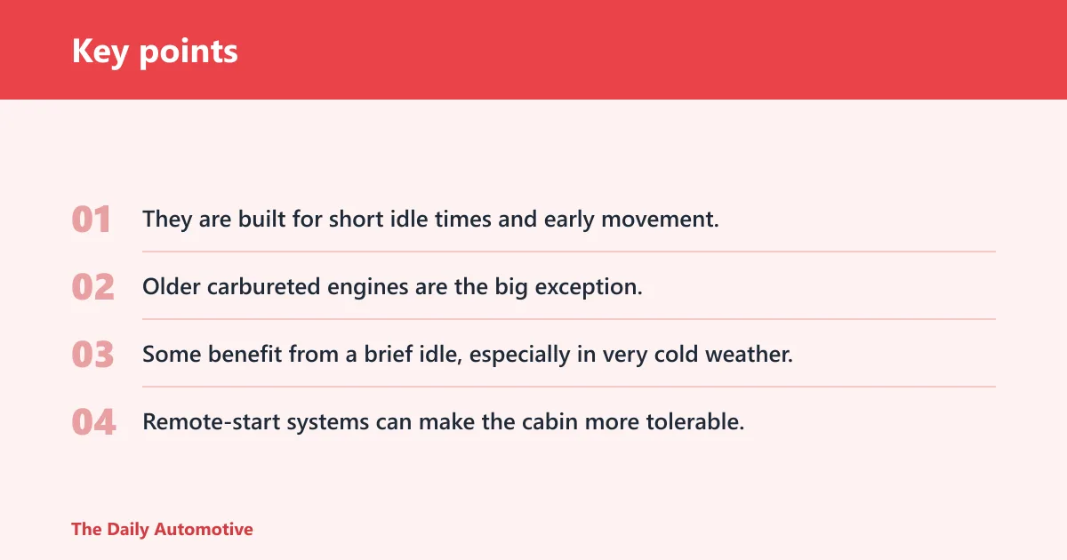 Key points: Winter warm-up by vehicle type