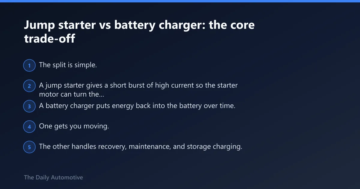 Steps: Jump starter vs battery charger: the core trade-off