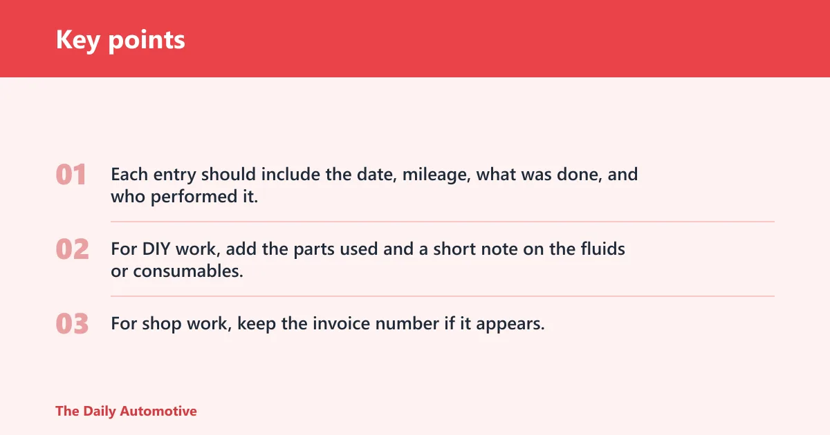 Key points: Service record checklist