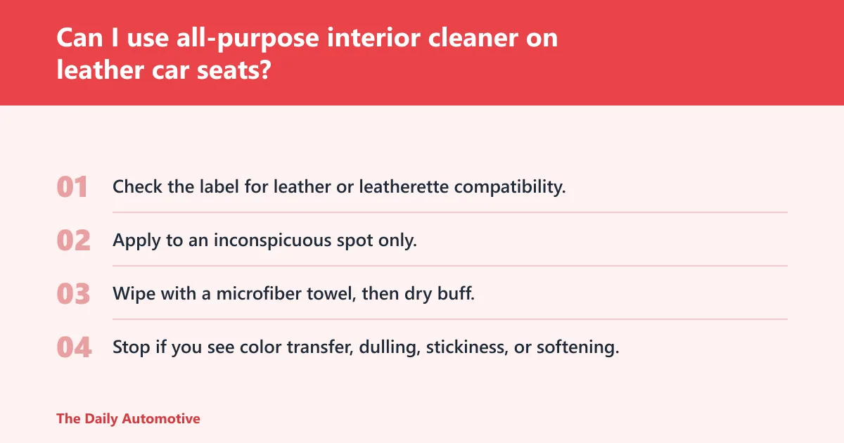 Steps: Can I use all-purpose interior cleaner on leather car seats?